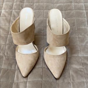 Used beige suede mules